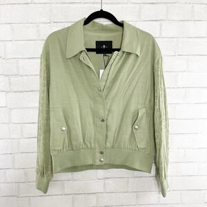 7 For All Mankind Sage Green Lightweight Jacket with Eyelet Lace Sleeves Medium
